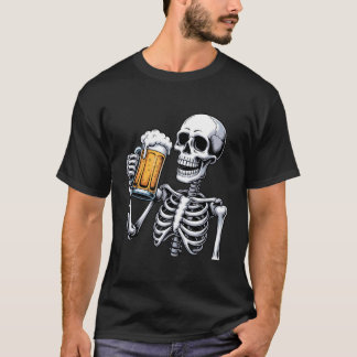 Creepy Skeleton Drinking Beer Halloween Costume Me T-shirt