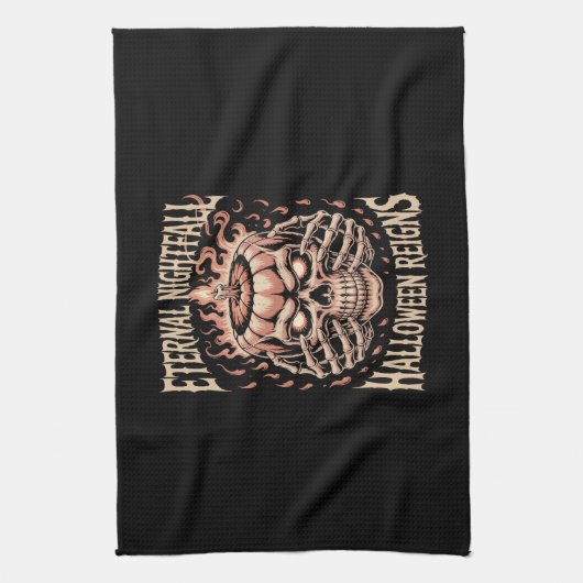 Creepy Skeleton Hands Pumpkin Skull Theedoek (Verticaal)