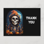 Creepy Skeleton & Pompoenen Halloween Dank u Briefkaart (Voorkant)