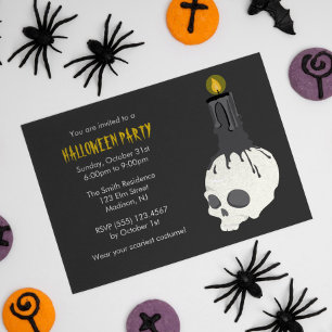 Creepy Skull Candle Halloween Party Invitations Kaart