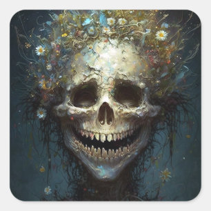 Creepy Skull Gothic Dark Fantasy Art Square Sticke Vierkante Sticker