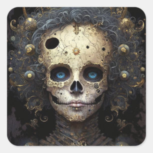 Creepy Skull Gothic Dark Fantasy Art Vierkante Sticker