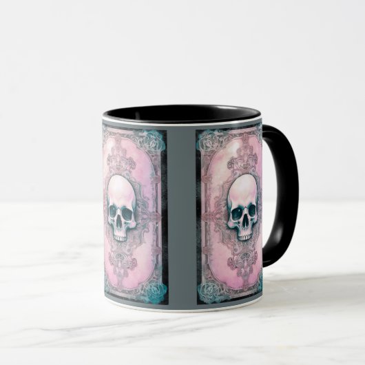Creepy Skull Groen en Roze Halloween Mok (Voorkant rechts)