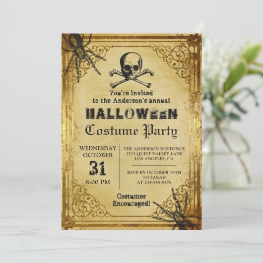 Creepy Skull Spiders Gothic Halloween Party Kaart (Staand voorkant)