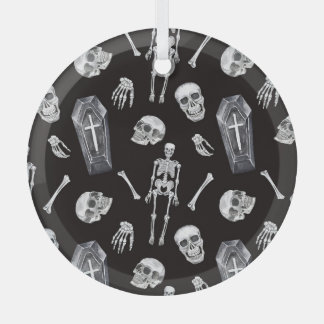 Creepy Skulls: Halloween Waterverf Pattern Glas Ornament