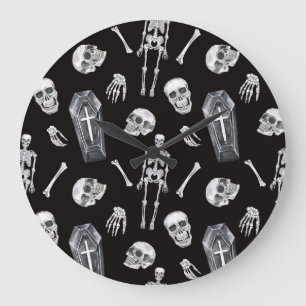 Creepy Skulls: Halloween Waterverf Pattern Grote Klok