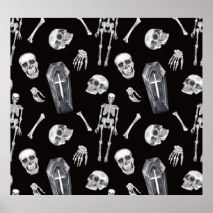 Creepy Skulls: Halloween Waterverf Pattern Poster