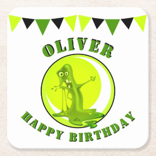 Creepy Slime Monster Kind: Happy Birthday Vierkante Kartonnen Onderzetter