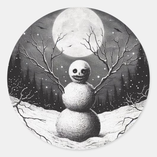 Creepy Sneeuwman Horror Kerstmis Ronde Sticker (Voorkant)