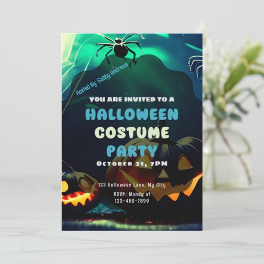 Creepy Spiders Jack-O' Lanterns  Halloween Kaart (Staand voorkant)