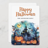 Creepy Spooky Jack O'Lanterns Bats Halloween Kaart (Voorkant / Achterkant)