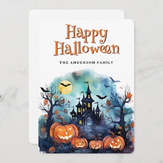 Creepy Spooky Jack O'Lanterns Bats Halloween Kaart (Voorkant / Achterkant)