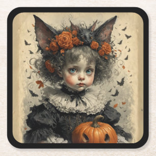 Creepy Victoriaans Meisje Halloween Theme Vierkante Kartonnen Onderzetter