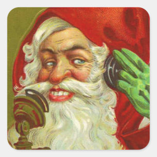 Creepy Vintage-kerstman op telefoon Vierkante Sticker