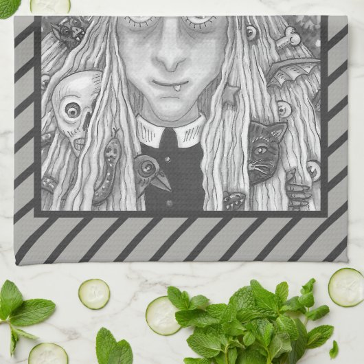 CREEPY WITCH EVIL EYE HALLOWEEN GOTHIC KITCHEN TOW THEEDOEK (Gevouwen)