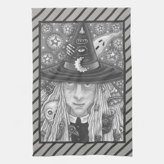 CREEPY WITCH EVIL EYE HALLOWEEN GOTHIC KITCHEN TOW THEEDOEK (Verticaal)