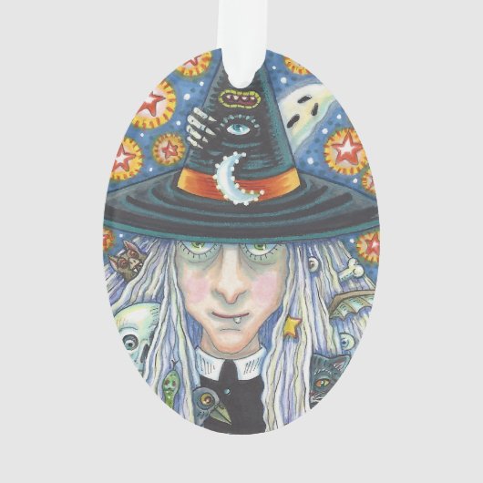 CREEPY WITCH, EVIL EYE, SKULL, HALLOWEEN ORNAMENT (achterkant)