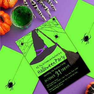 Creepy Witch Pet Spider Web Halloween Party Kaart