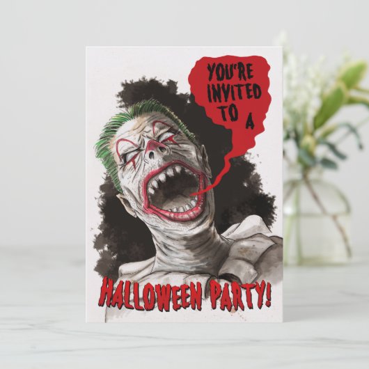 Creepy Zombie Clown Two-Sided Halloween Invitation Kaart (Staand voorkant)
