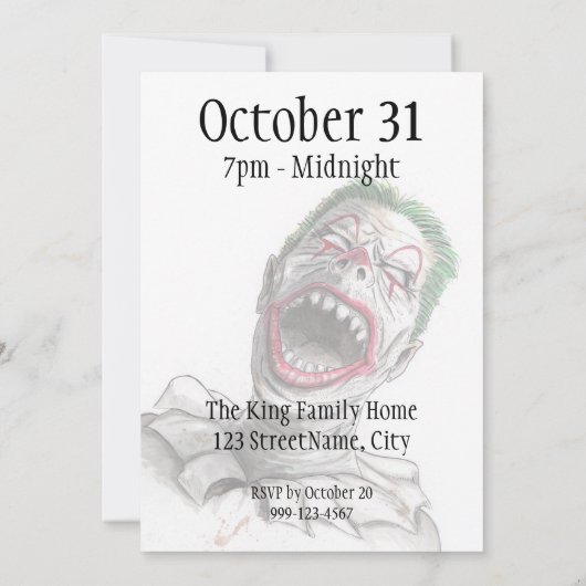 Creepy Zombie Clown Two-Sided Halloween Invitation Kaart (Achterkant)