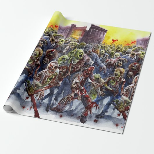 Creepy Zombie Wrapping Paper Cadeaupapier (Uitgerold)