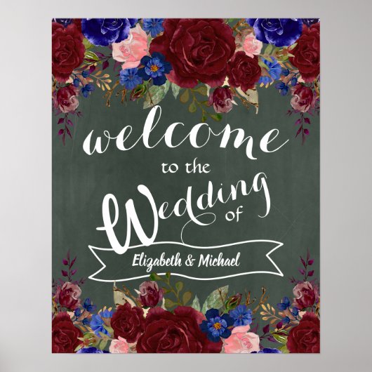 Créer Affiche de bienvenue Mariage Burgundy Blue F (Devant)