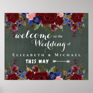 Créer Affiche de bienvenue Mariage Burgundy Blue F