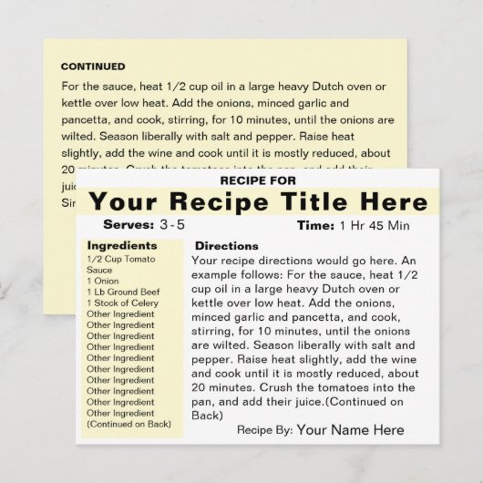 Créer une carte de recette (Devant / Derrière)