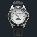 Créez une montre personnalisée avec le logo de pic<br><div class="desc">Créez une montre à cadran personnalisée avec le logo du pic de montagne. Élégante typographie avec simple cadran rayé et icône. Idée cadeau cool pour les hommes à l'anniversaire, la Fête des pères, Noël etc. Design noir et blanc avec couleur arrière - plan personnalisée. Idéal pour papa, père, fils, mari,...</div>