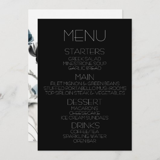 Créez votre propre - Menu Fleurs X-Ray noir et ble (Devant / Derrière)