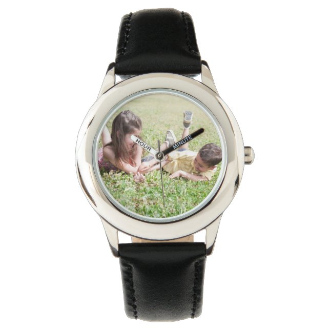 Créez votre propre montre en cuir noir personnalis (devant)