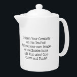Créez votre propre théière personnalisée<br><div class="desc">Libérez votre créativité sur cette jolie théière. Téléchargez vos propres images ou utilisez Zazzles. Créez des textes customisés à l'aide du tableau extraordinaire de polices et de couleurs Zazzles ! Les Teapots customisés font de merveilleux cadeaux pour grands-parents, mamans et papas, frères et soeurs, épouses, maris, partenaires et tous vos...</div>