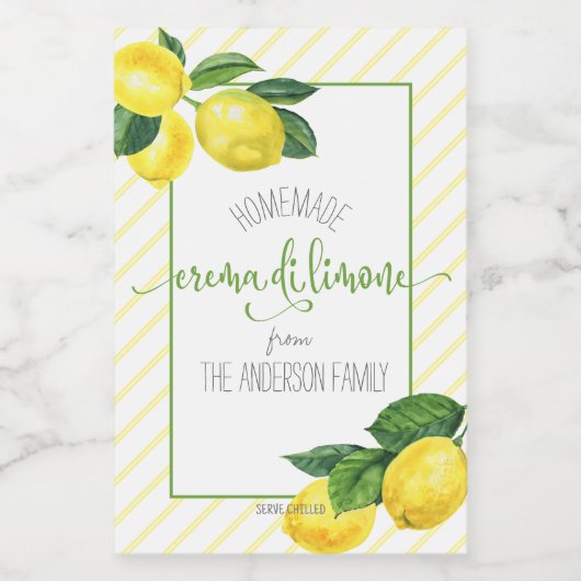 Crema di Limone Waterverf Citroenen Script Naam ve Wijn Etiket (Enkel label)