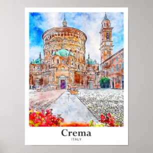Crema Italië Reizen Waterverf Hand getekend Poster