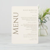 Crème Afgeronde Gouden Tekst Bruiloft Menu Uitnodi Kaart (Staand voorkant)