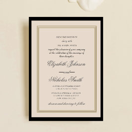 creme and black classic chic elegant wedding kaart
