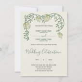 Crème Art nouveau et faire-part de mariage verte (Devant)