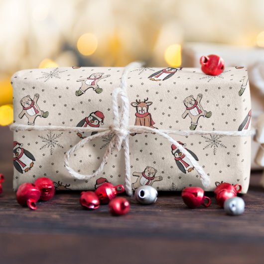 Crème Baby's Eerste Kerst Winter Dieren Cadeaupapier