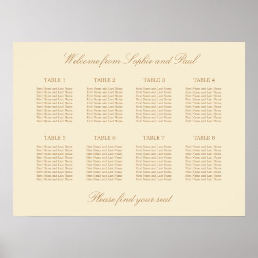Crème Beige 8 Tafel Trouw Stoelen Plattegrond Post Poster (Voorkant)