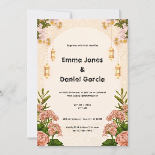 Crème beige et Faire-part de mariage rose (Devant)
