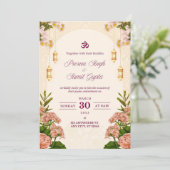 Crème beige et faire-part de mariage rose (Debout devant)