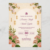 Crème beige et faire-part de mariage rose (Devant / Derrière)