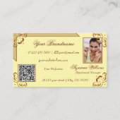 crème Beige Gold Monogram Foto QR-code Visitekaartje (Achterkant)