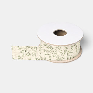 Crème beige groen botanisch gebladerte grosgrain lint