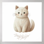 Crème Beige Kitty Boho Geborduurd Kat Poster (Voorkant)