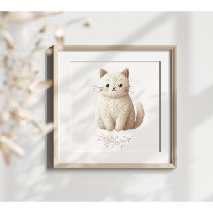 Crème Beige Kitty Boho Geborduurd Kat Poster 