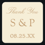 Crème Beige Mariage Favoriser Merci Sticker<br><div class="desc">Crème Mariage Beige Favor Sticker Merci,  s'il vous plaît personnaliser avec les initiales du couple et la date du mariage,  en utilisant le modèle de personnalisation en ligne avant de commander. Un joli autocollant avec du texte élégant dans une teinte dorée de beige sur un arrière - plan crème.</div>