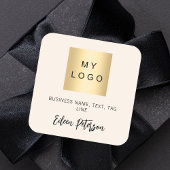 Crème beige naam handtekening bedrijf logo vierkante sticker