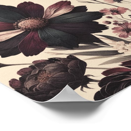 Crème Beige  Shabby Chic Moody Bloemen Seat Poster (Hoek)