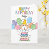 Crème Blanc Labradoodle Chien Bonne carte d'annive (Fleur jaune)